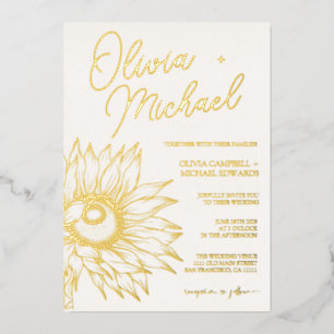 Invitación Con Relieve Metalizado Relieve metalizado dorado real de girasol Boda Min