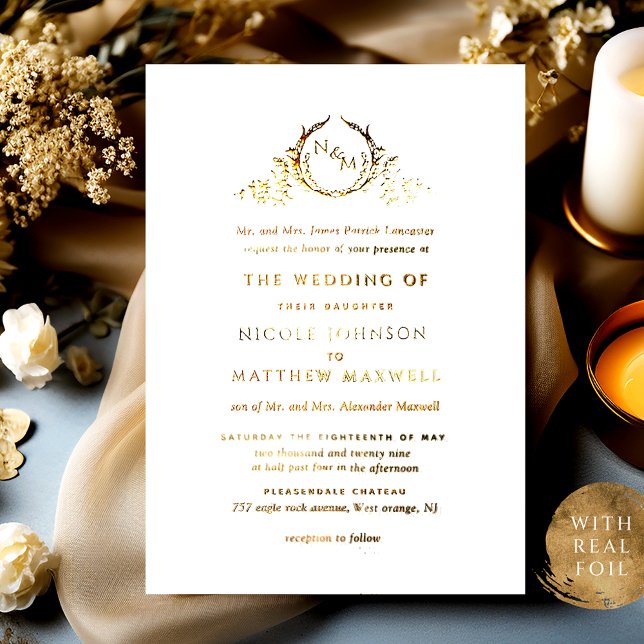 Invitación Con Relieve Metalizado Relieve metalizado dorado Real Elegante Boda de Mo (Subido por el creador)