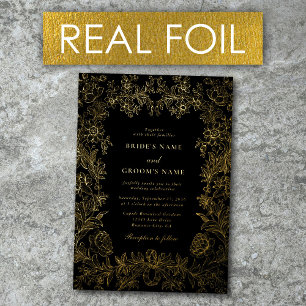 Invitación Con Relieve Metalizado Relieve metalizado dorado Real Elegante Floral Bod
