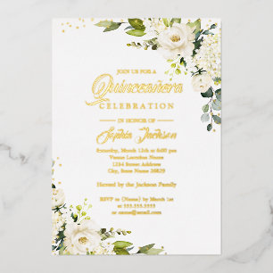 Invitación Con Relieve Metalizado RELIEVE METALIZADO DORADO REAL Oro Floral Quincean