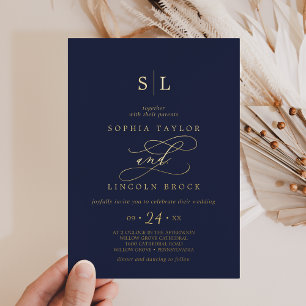 Invitación Con Relieve Metalizado Relieve metalizado dorado romántico   Boda de Mono