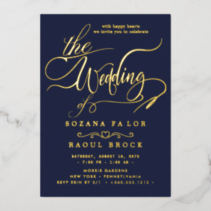 Invitación Con Relieve Metalizado Relieve metalizado dorado romántico Boda del mar