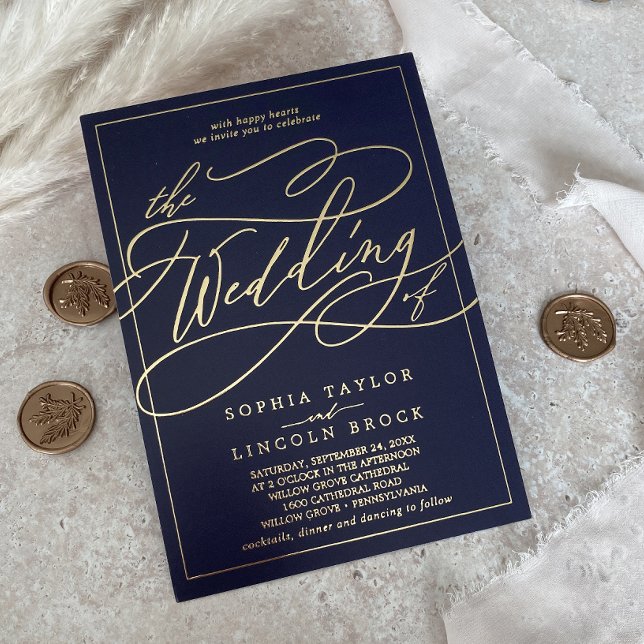 Invitación Con Relieve Metalizado Relieve metalizado dorado romántico | Boda del mar (Subido por el creador)