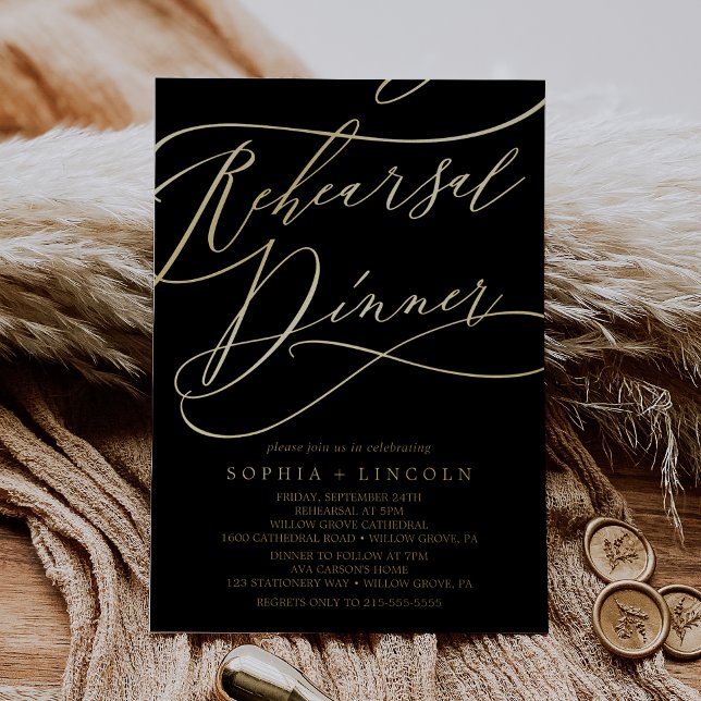 Invitación Con Relieve Metalizado Relieve metalizado dorado romántico | Cena de ensa (Subido por el creador)