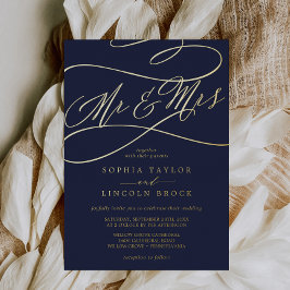 Invitación Con Relieve Metalizado Relieve metalizado dorado romántico | Navy Blue Mr