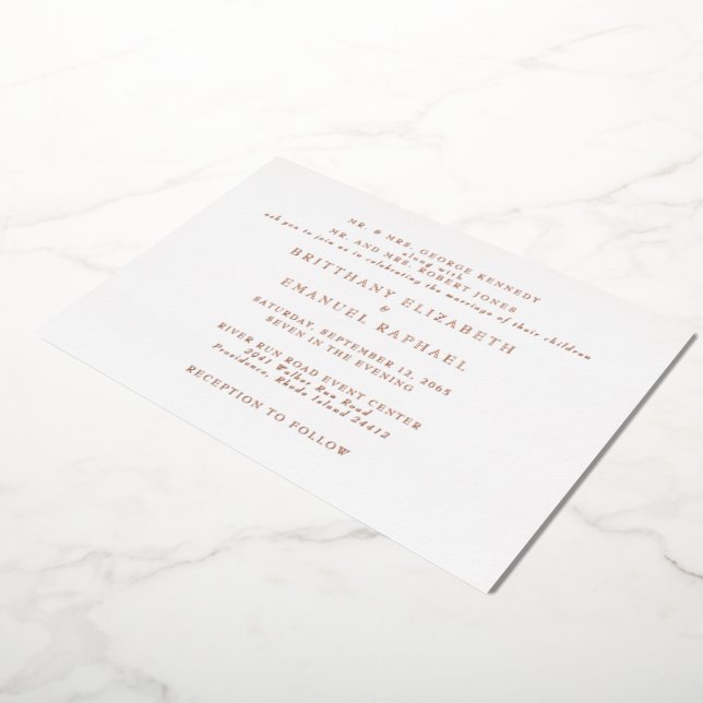 Invitación Con Relieve Metalizado Relieve metalizado dorado Rosa Boda blanco One Ven (girado)