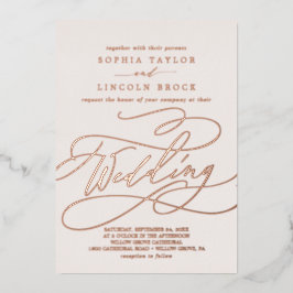 Invitación Con Relieve Metalizado Relieve metalizado dorado Rosa romántico | Boda de