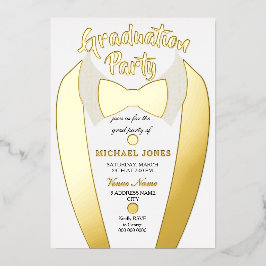 Invitación Con Relieve Metalizado Relieve metalizado dorado Tuxedo Suit Graduado Fie