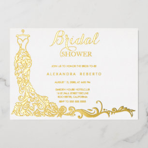 Invitación Con Relieve Metalizado Relieve metalizado dorado Vestido boda Ducha de no