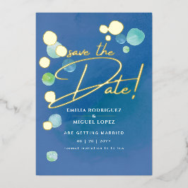 Invitación Con Relieve Metalizado Relieve metalizado dorado Vidrio Marítimo Boda Azu