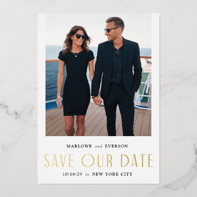 Invitación Con Relieve Metalizado Relieve metalizado Elegancia moderna Foto Guardar  (Anverso)