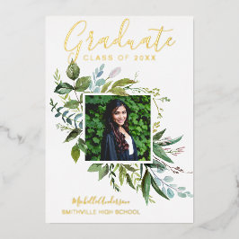 Invitación Con Relieve Metalizado Relieve metalizado Greenery Gold Photo Graduation