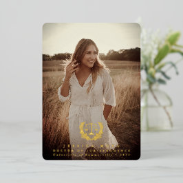 Invitación Con Relieve Metalizado Relieve metalizado JD Derecho Escala Graduación Fo