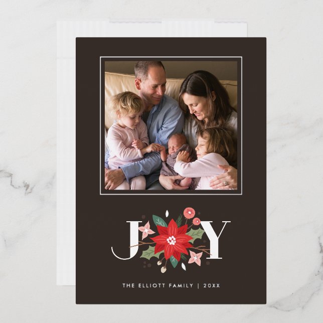 Invitación Con Relieve Metalizado Relieve metalizado Joy Flourish Holiday Photo Card (Sobre)