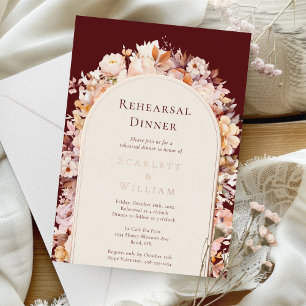 Invitación Con Relieve Metalizado RELIEVE METALIZADO Otoño Borgoña Boda Ensayo Cena