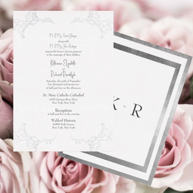 Invitación Con Relieve Metalizado Relieve metalizado plateado Blanco Dos Lugares Amb (Subido por el creador)