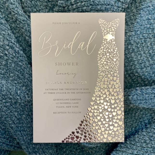Invitación Con Relieve Metalizado Relieve metalizado plateado Boda Vestido Bridal Sh (Subido por el creador)