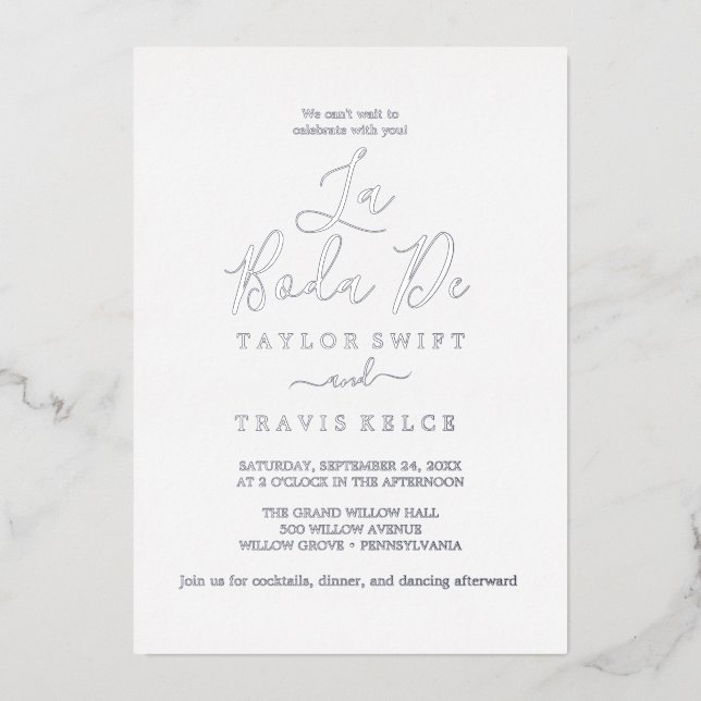 Invitación Con Relieve Metalizado Relieve metalizado plateado Delicado | La boda de  (Anverso)