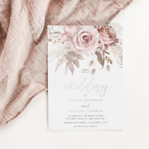 Invitación Con Relieve Metalizado Relieve metalizado plateado divino y Boda floral R