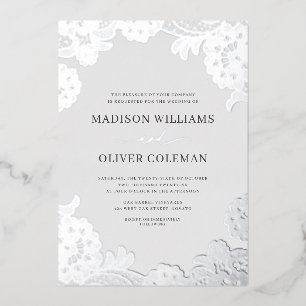 Invitación Con Relieve Metalizado Relieve metalizado plateado elegante + Boda de enc