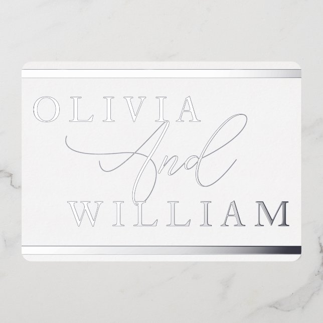 Invitación Con Relieve Metalizado Relieve metalizado plateado Pressed Modern Elegant (Anverso)