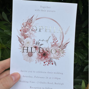 Invitación Con Relieve Metalizado Relieve metalizado plateado rosa oscuro Boda moder
