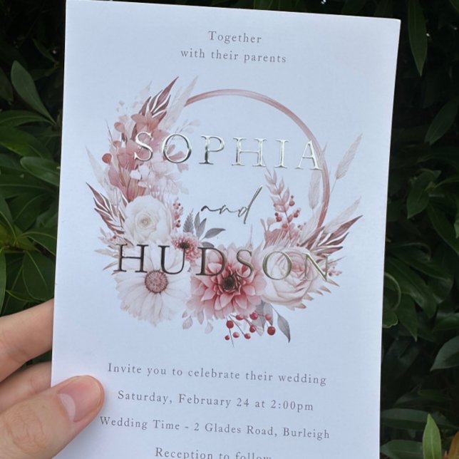 Invitación Con Relieve Metalizado Relieve metalizado plateado rosa oscuro Boda moder (Subido por el creador)