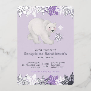 Invitación Con Relieve Metalizado Relieve metalizado plateado Snowflake Polar Purple