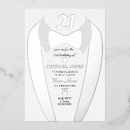 Invitación Con Relieve Metalizado Relieve metalizado plateado Tuxedo Suit Mens 21ª F