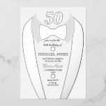Invitación Con Relieve Metalizado Relieve metalizado plateado Tuxedo Suit Mens 50 cu<br><div class="desc">Relieve metalizado plateado Tuxedo Suit Mens 50th Birthday Party Invitación Ver otras invitaciones en nuestra Nest Store y Nest</div>