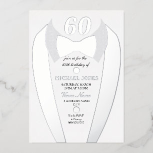 Invitación Con Relieve Metalizado Relieve metalizado plateado Tuxedo Suit Mens 60 cu