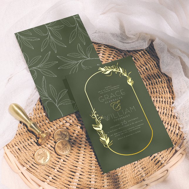 Invitación Con Relieve Metalizado Relieve metalizado presionado | Sage Green Botanic (Subido por el creador)