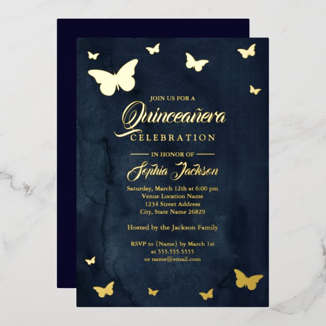 Invitación Con Relieve Metalizado Relieve metalizado Quinceanera (Anverso/Reverso)