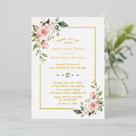 Invitación Con Relieve Metalizado RELIEVE METALIZADO REAL Acuarela Boda Floral Rosa