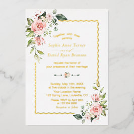 Invitación Con Relieve Metalizado RELIEVE METALIZADO REAL Acuarela Boda Floral Rosa