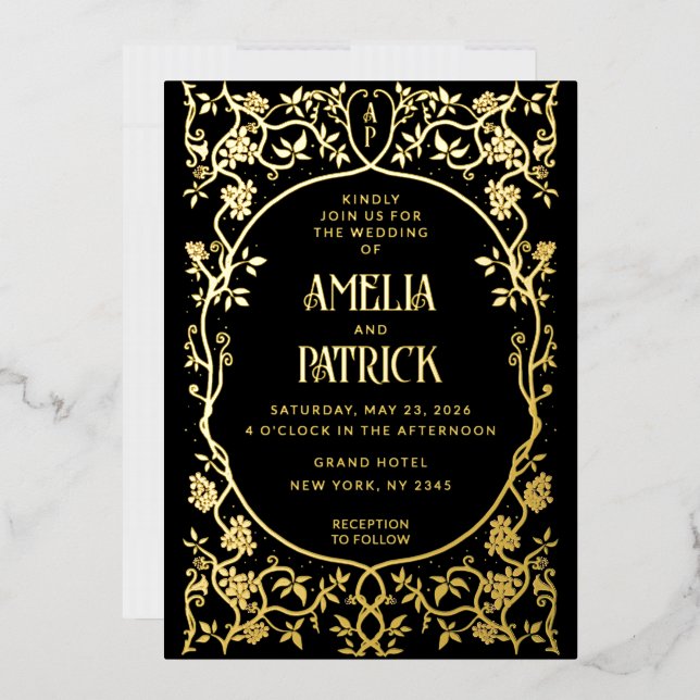 Invitación Con Relieve Metalizado Relieve metalizado real Art Nouveau Floral Boda ne (Sobre)