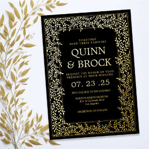Invitación Con Relieve Metalizado Relieve metalizado real Boda de follaje dorado mín