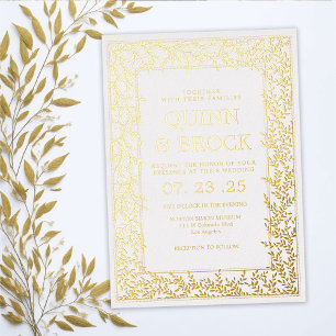 Invitación Con Relieve Metalizado Relieve metalizado real Boda de follaje dorado mín