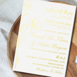 Invitación Con Relieve Metalizado Relieve metalizado Real Floral Blanco Nikah Boda m