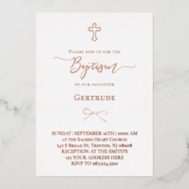 Invitación Con Relieve Metalizado Relieve metalizado real pequeño arco rosado Bautis