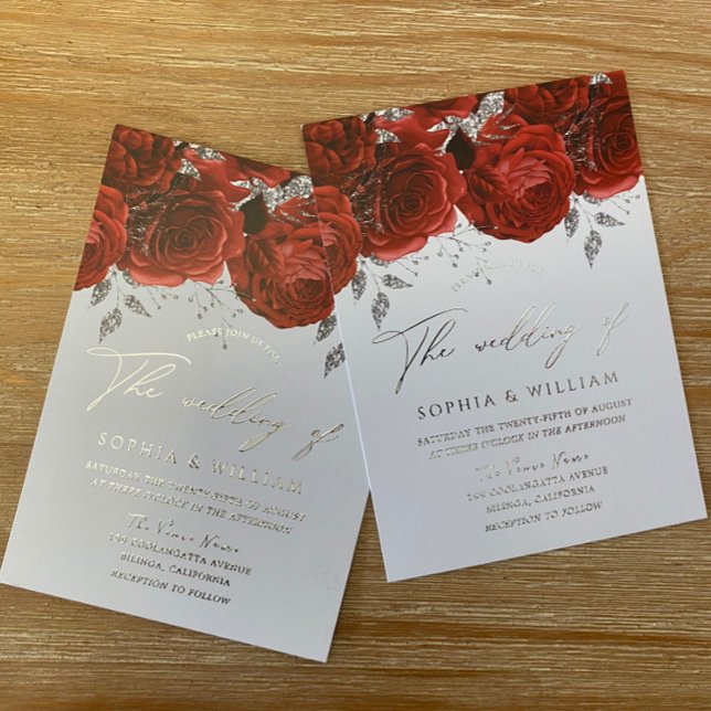 Invitación Con Relieve Metalizado Relieve metalizado Real Romántico Boda Rosa Rojo P (Subido por el creador)