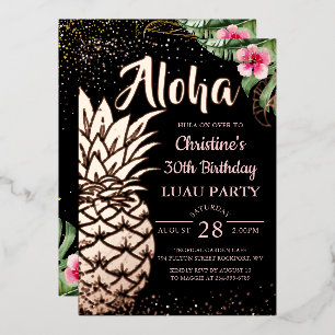 Invitación Con Relieve Metalizado Relieve metalizado real Rosa de oro de piña floral