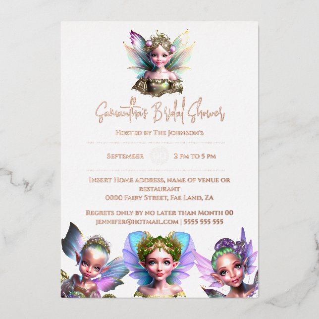 Invitación Con Relieve Metalizado Relieve metalizado real rosa oro cuento de hadas d (Anverso)