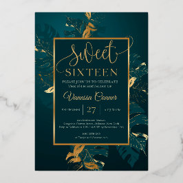 Invitación Con Relieve Metalizado Relieve metalizado verde esmeralda y oro real dulc