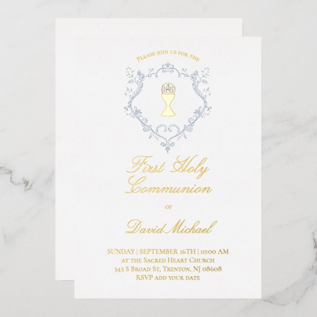 Invitación Con Relieve Metalizado religious Catholic First Holy Communion (Anverso/Reverso)