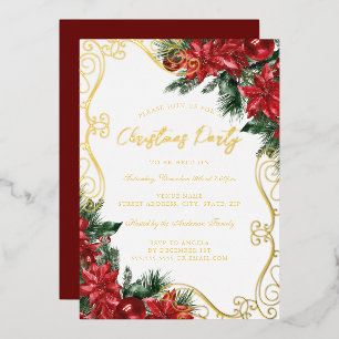 Invitación Con Relieve Metalizado Remolino floral festivo verde rojo fiesta de Navid
