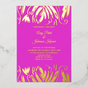 Invitación Con Relieve Metalizado Remolinos florales hindúes indios dibujados a mano