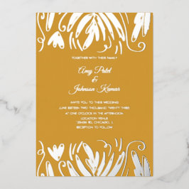 Invitación Con Relieve Metalizado Remolinos florales hindúes indios dibujados a mano
