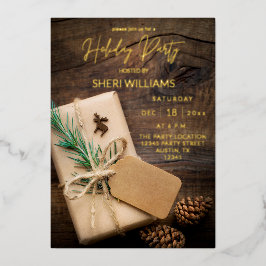 Invitación Con Relieve Metalizado Reno & Fiesta Navideña de Regalos 2