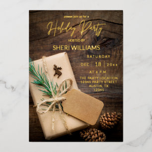 Invitación Con Relieve Metalizado Reno & Fiesta Navideña de Regalos 2